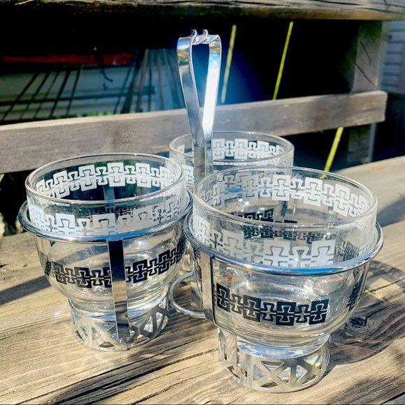 Vintage 60s Bar Set - 3 MCM Spirit Glasses & Caddy - Picture 6 of 7